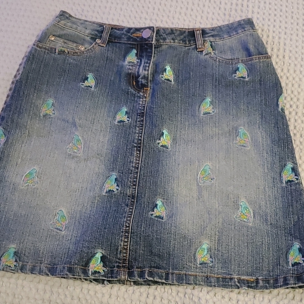 Vintage Lilly Pulitzer Denim Skirt with Parrots Size 2